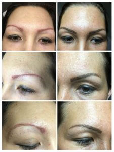 Oude permanent make-up van een andere specialiste gecorrigeerd en netjes gemaakt. De rode lijn aan de rechter buitenkant gaan we langzaam verwijderen uit de huid. 